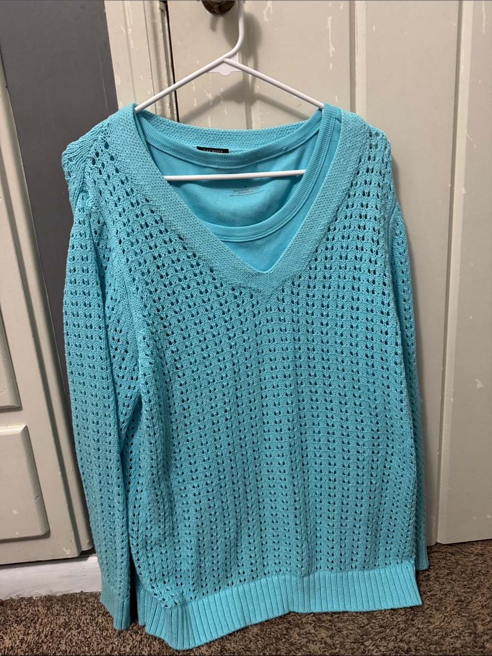 Talbots Turquoise Open-Knit Pullover Sweater with Matching Shell